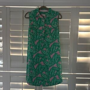 Vineyard Vines Green and Pink Leaf Print Mini Dress